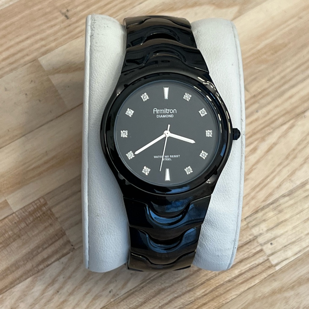 Armitron Diamond Mens Watch Black Bracelet Dial Genuine Diamond Markers Nwot
